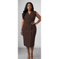 Plus Size Elegant Notch Collar Double-Breasted Belt Sleeveless Midi Dress