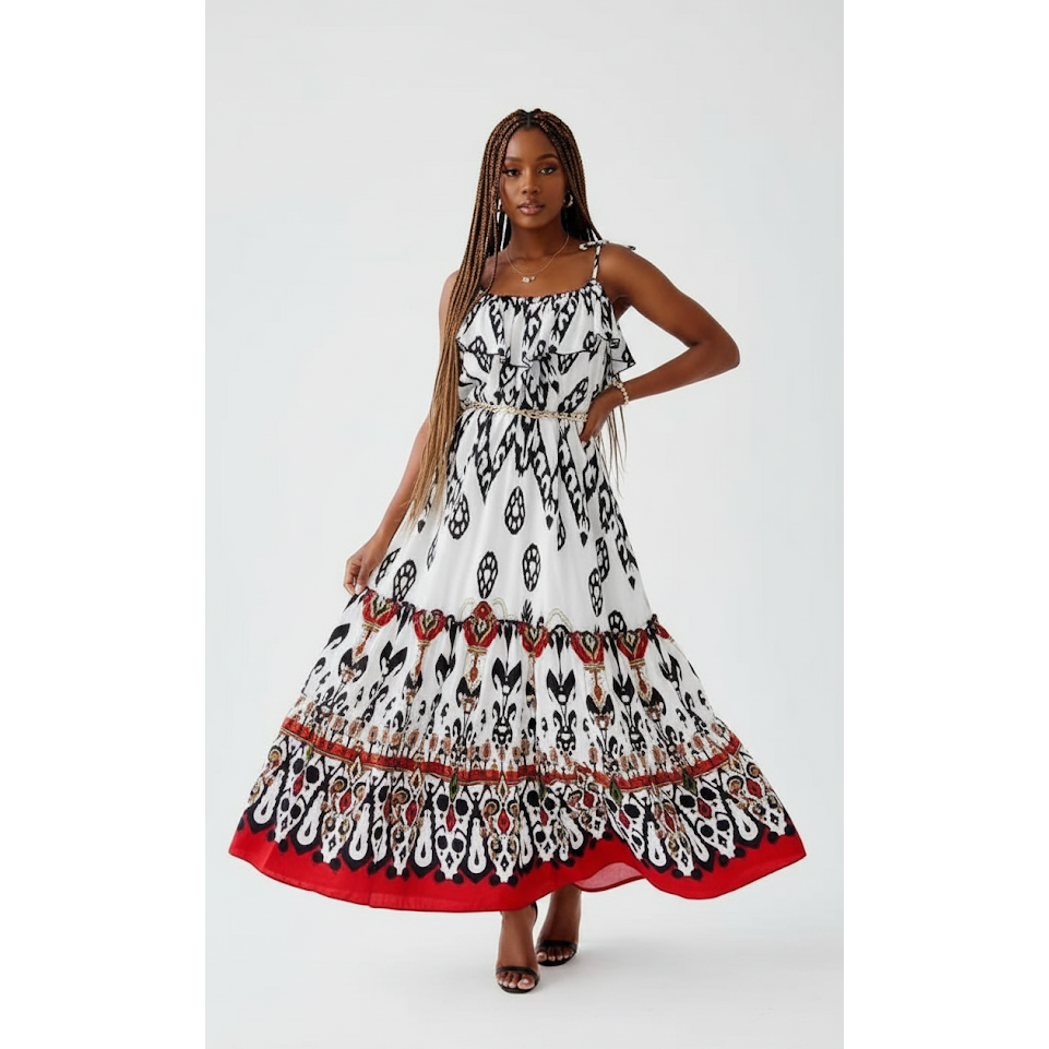 Women Cruise Outfit Graphic Print Cami Maxi Dress