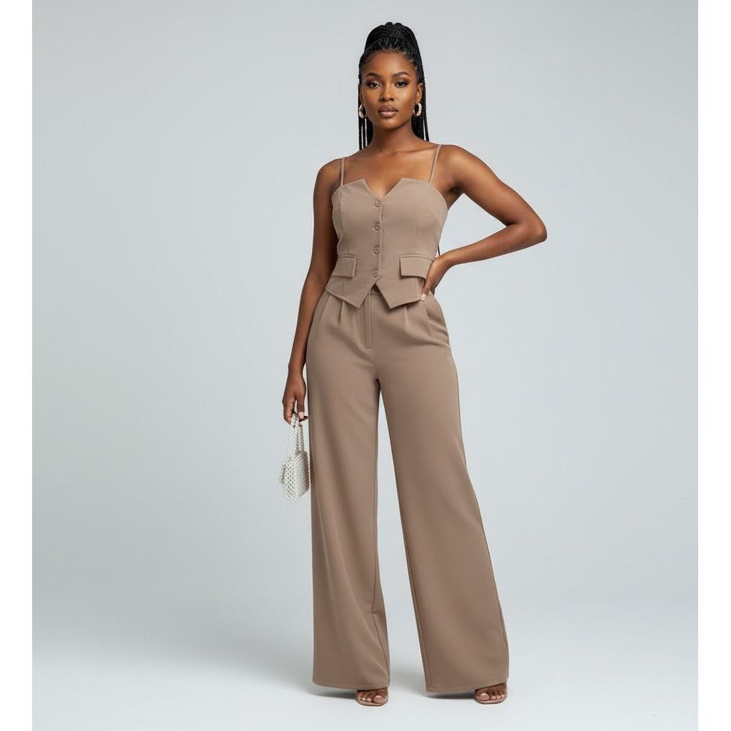 Chic Pleated Top & Wide-Leg Pants Summer Set