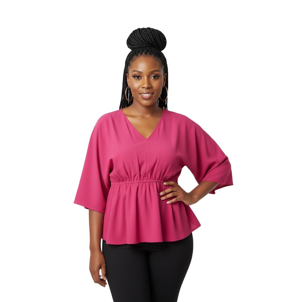 3/4 Sleeve V-Neck Peplum Top