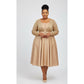 Plus Size Belted Fit and Flare Midi Dress with Long Sleeves
