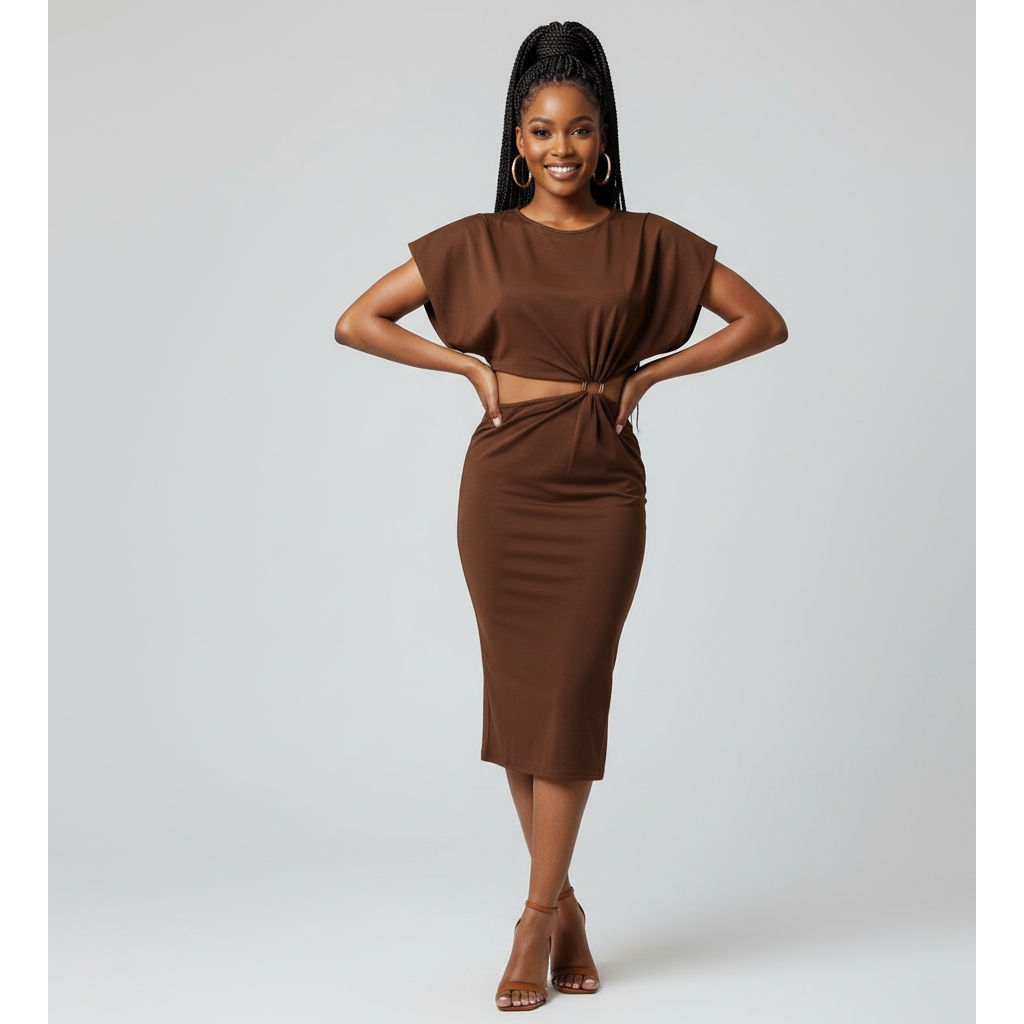 Shoulder Padded Sleeveless Dress.