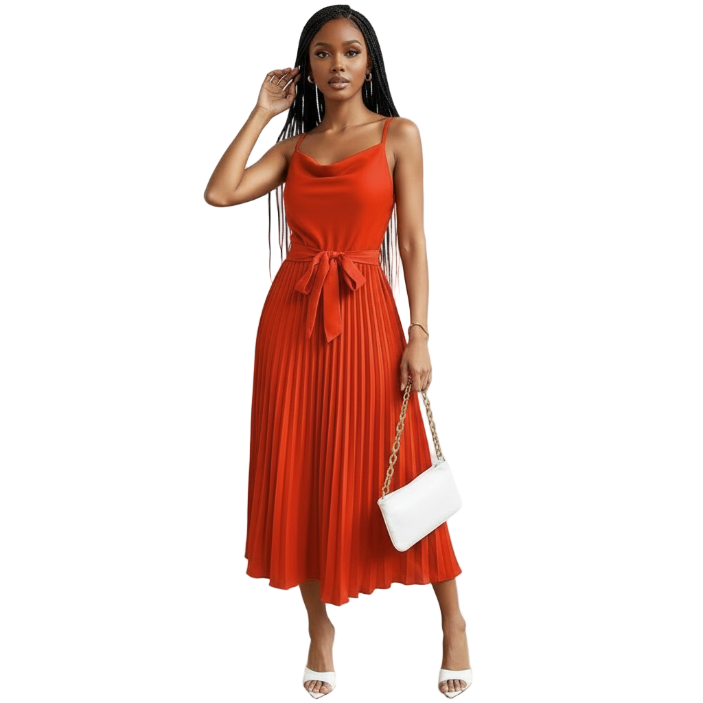 Pleated A Line Sun Cocktail Midi Dress