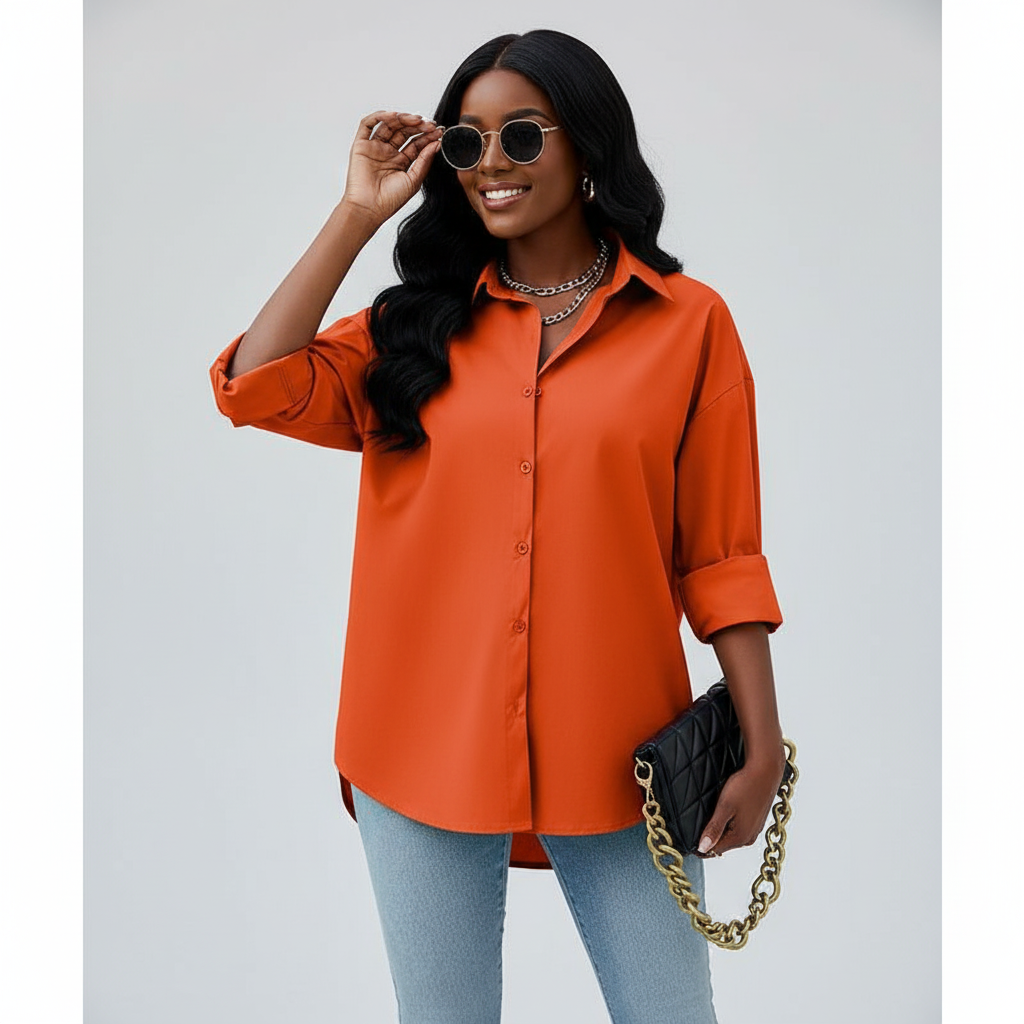 Long Sleeve Down-Collar Plan Colour Shirt