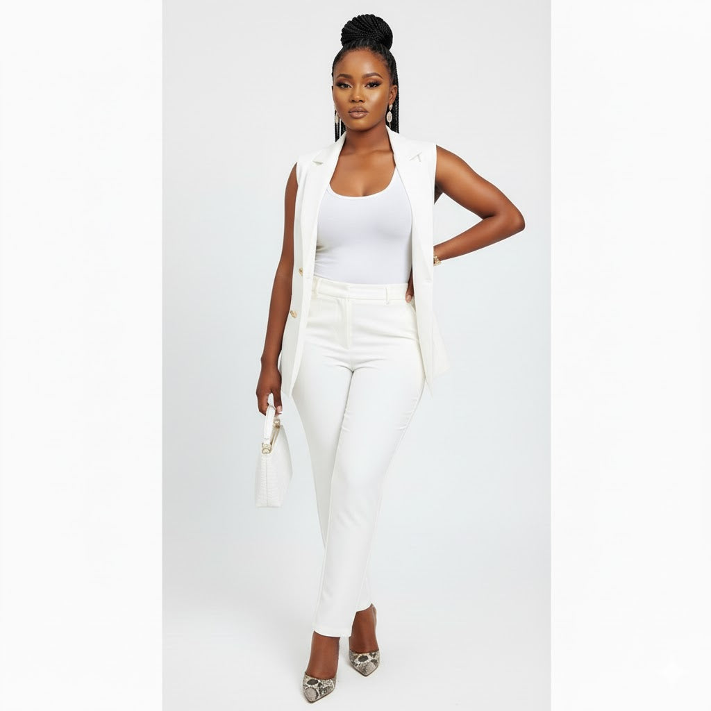 Summer Casual Double-Breasted Vest And Long Pants Suit