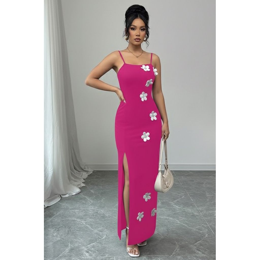 Summer Floral Long Elegant Spaghetti Strap Bodycon Dress