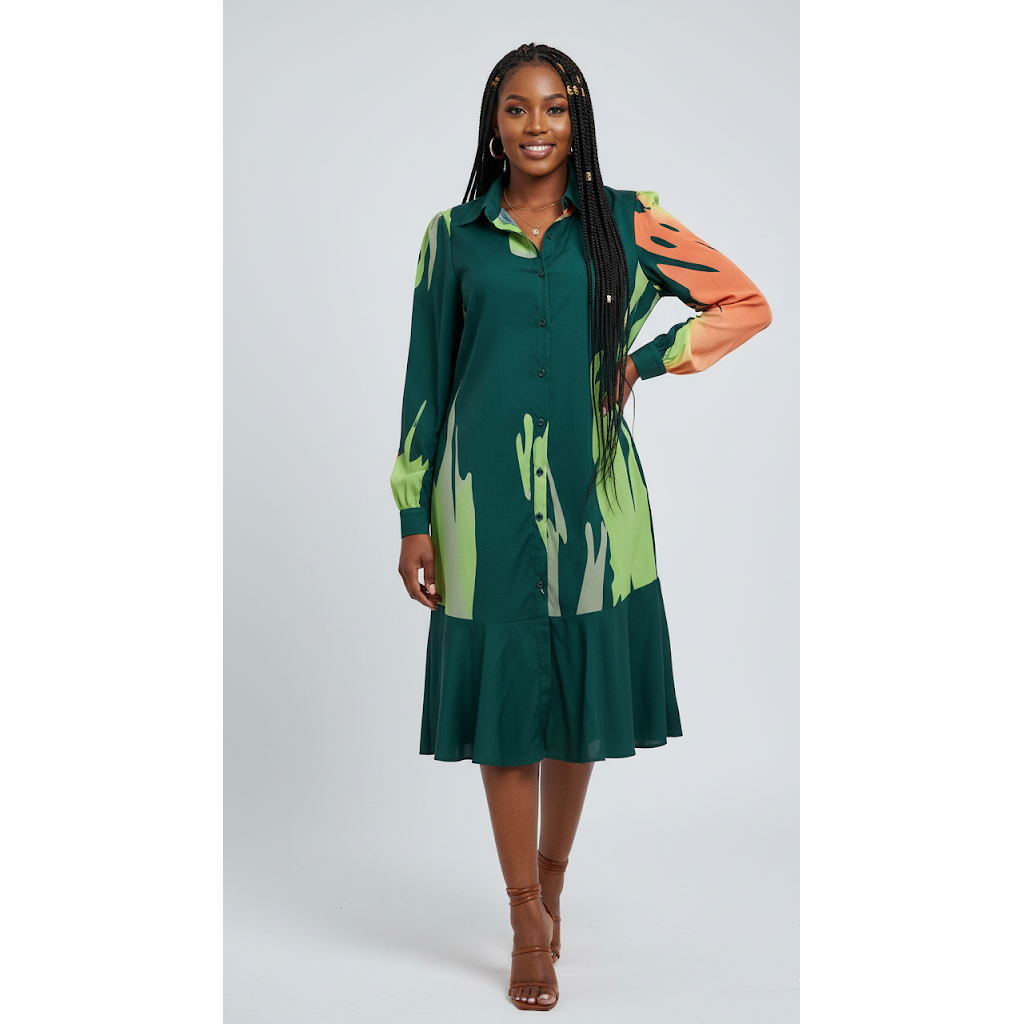 Printed Button Shirt Midi Dress