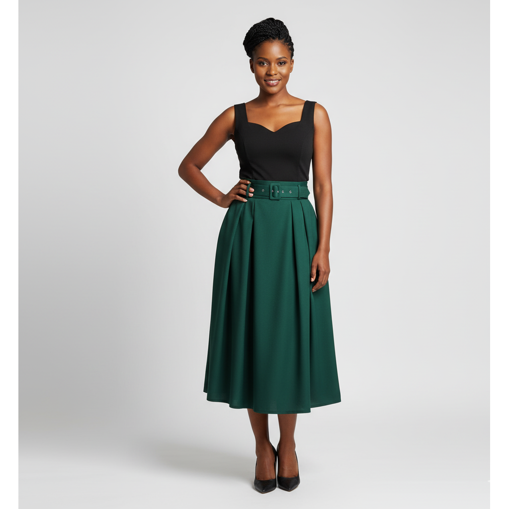 High waisted satin beltes umbrella skirt