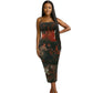 Floral Printed Bodycon Midi Dress with Spaghetti Straps
