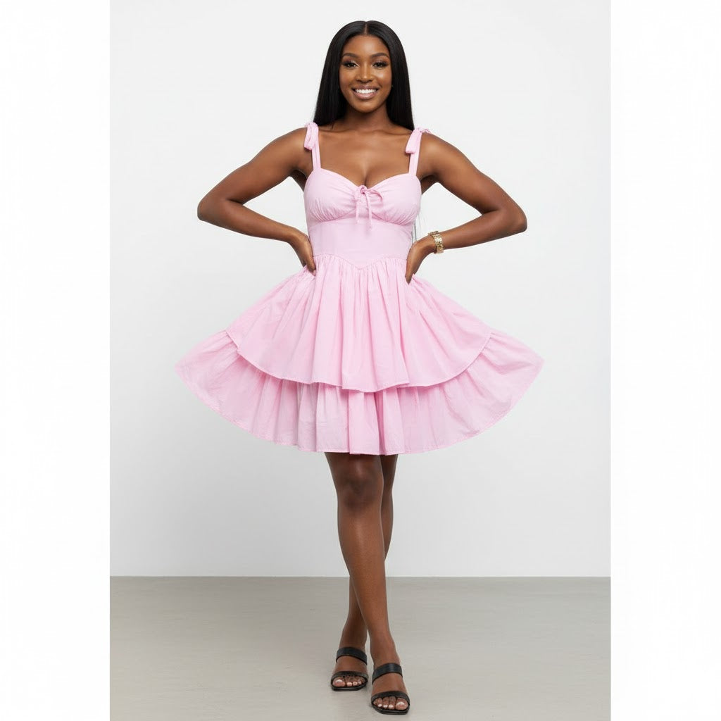 A Short Tiered Dress With Thin Straps