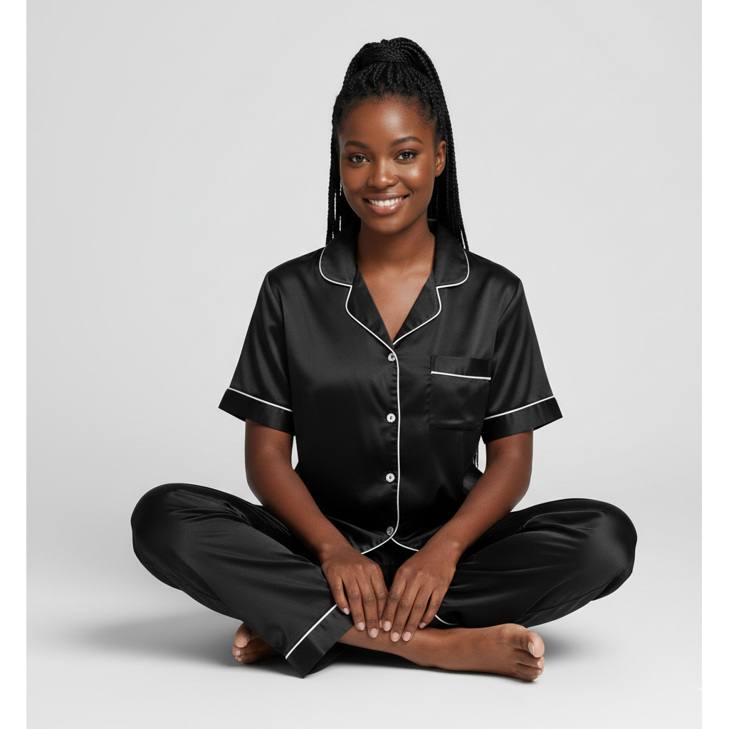 Women’s Satin Pyjama Set – Luxury Short Sleeve Sleepwear