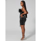 Black Feather Strapless Mini Dress with Rhinestone Detail