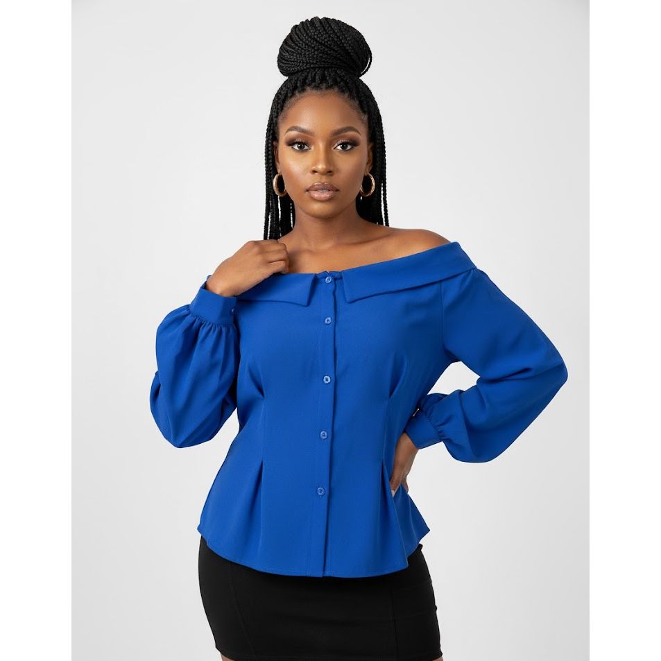 Off-The-Shoulder Puff Sleeve Cinched Waist Blouse