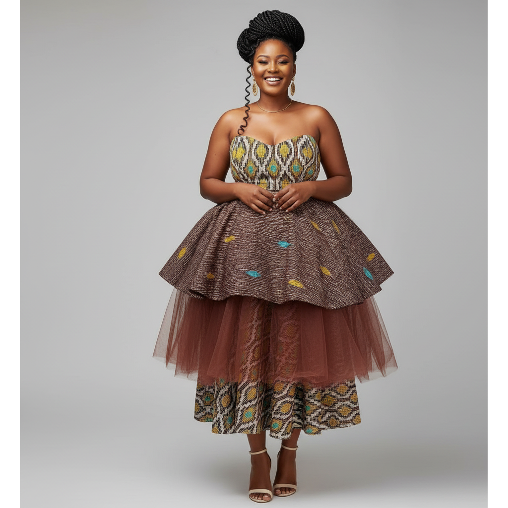 African Print High Low Ball Gown