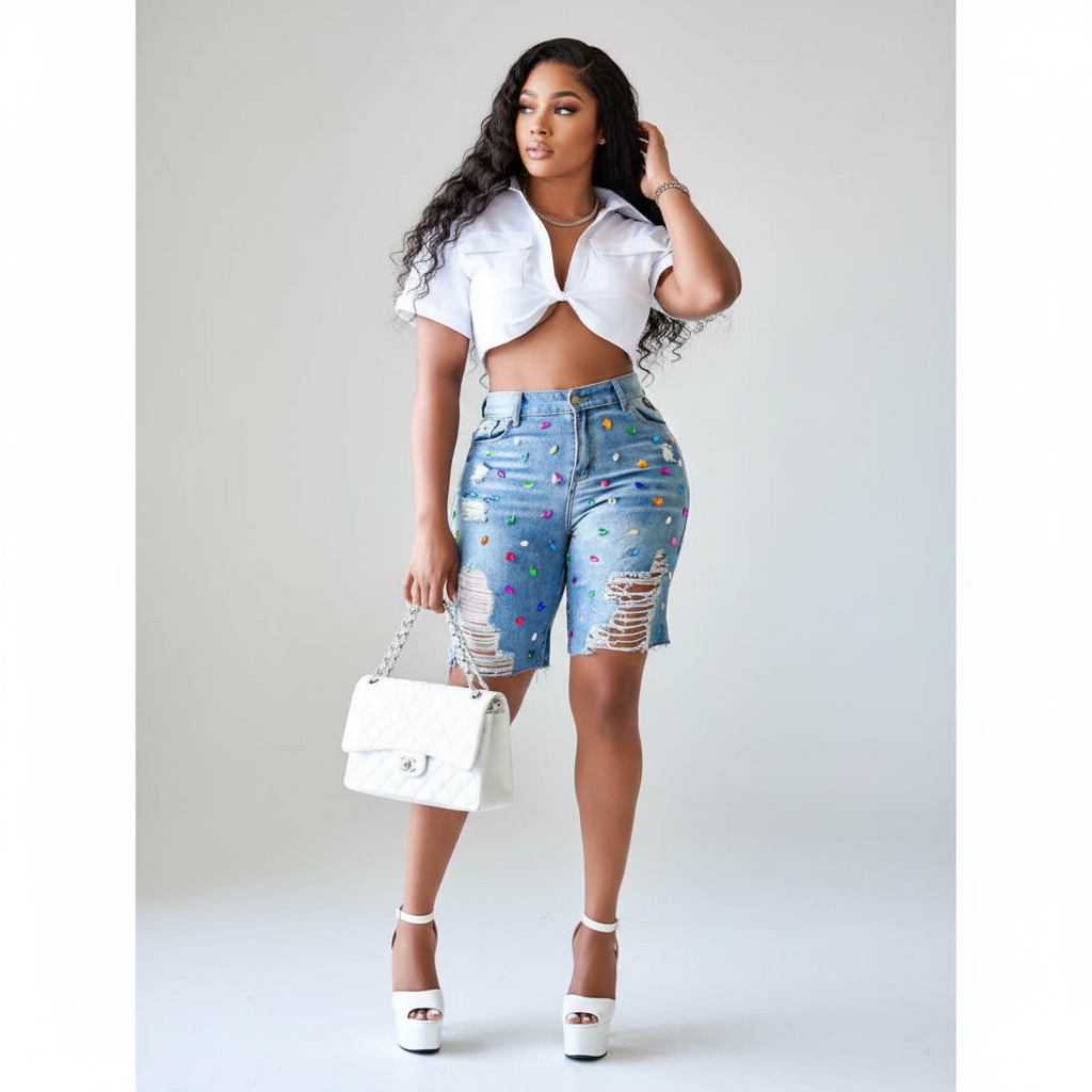 Summer Fashion Distressed Bermuda Denim Shorts