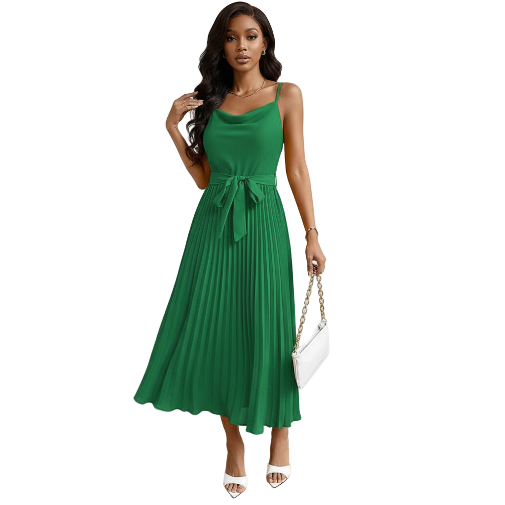 Pleated A Line Sun Cocktail Midi Dress