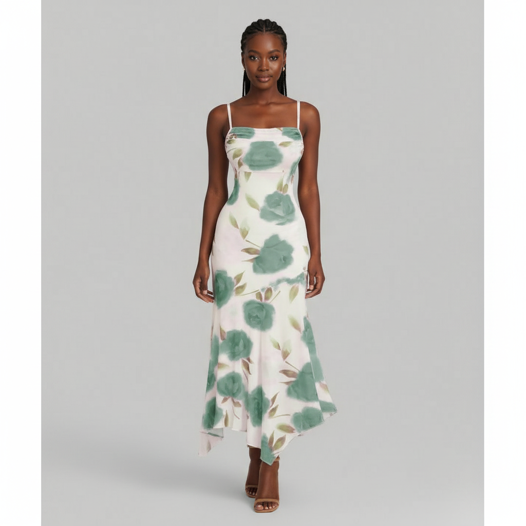 Women's Slope Neck Sexy Loose Floral Suspender Dress