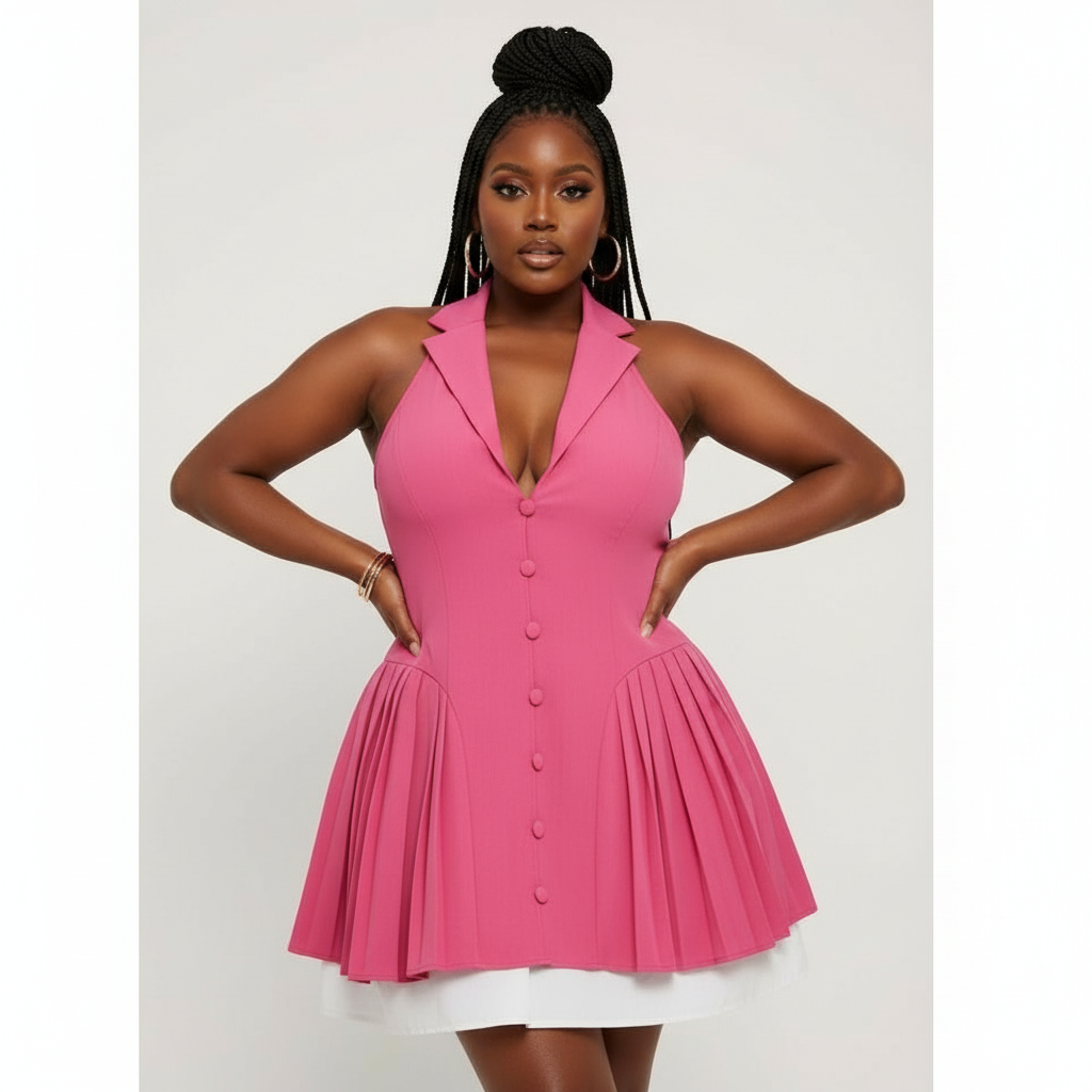 Elegant Daily Halter Neck Sleeveless Short Dress