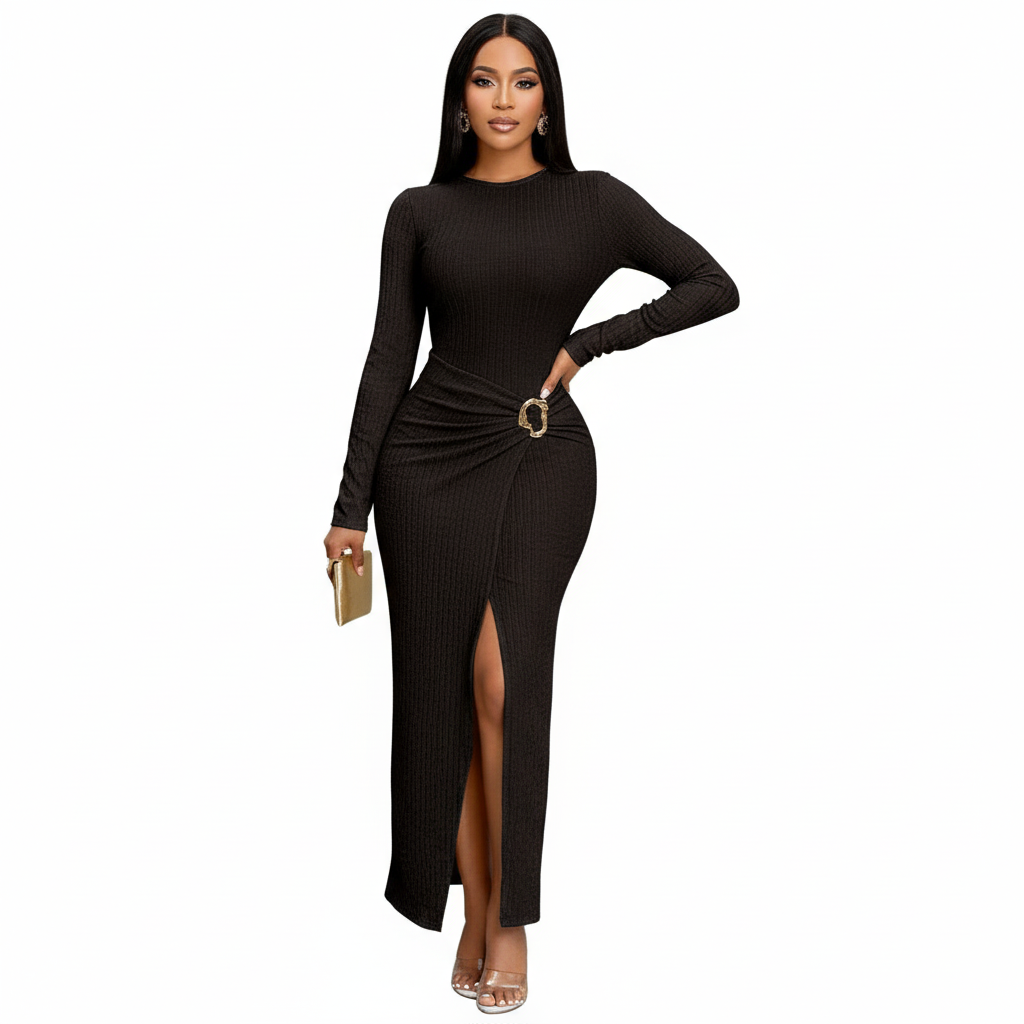 Round Neck A-line Slit Maxi Dress