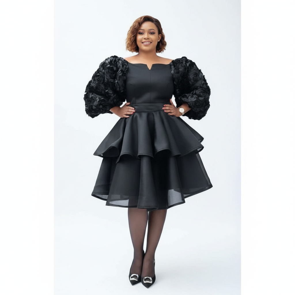 Vintage Flower Sleeves Midi Dress