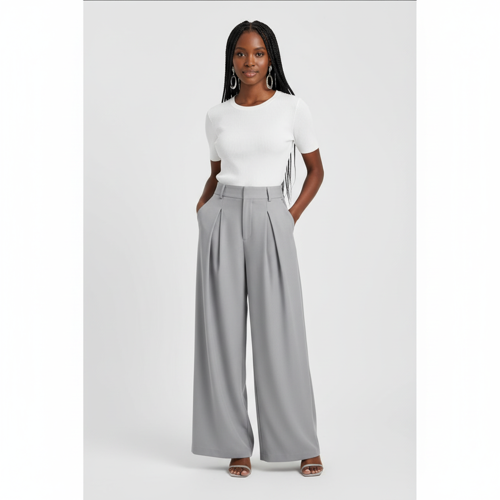 Solid Color Wide Leg Two-Button Pleated Long Casual Pants