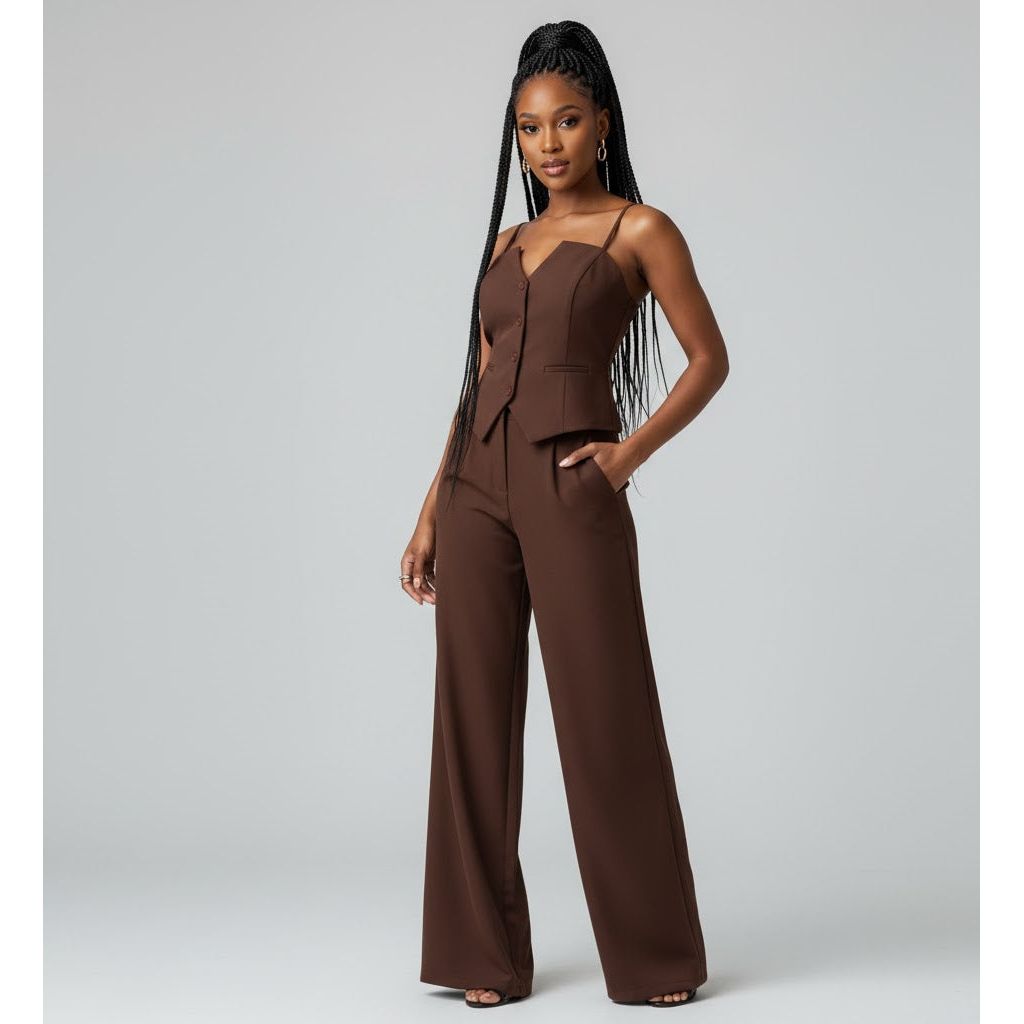 Chic Pleated Top & Wide-Leg Pants Summer Set