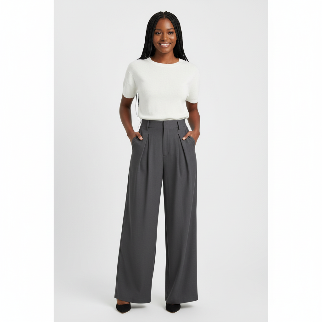 Solid Color Wide Leg Two-Button Pleated Long Casual Pants