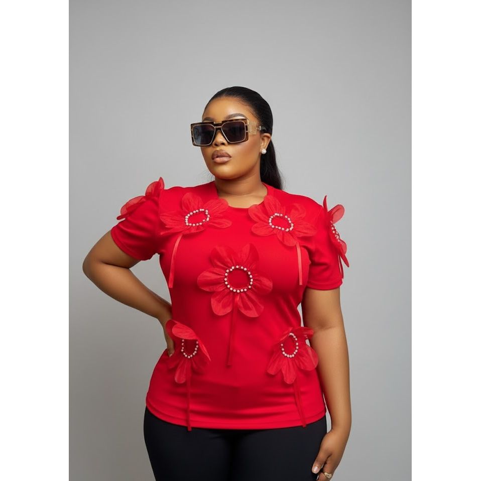 Chic Oversized Top with 3D Flower Details