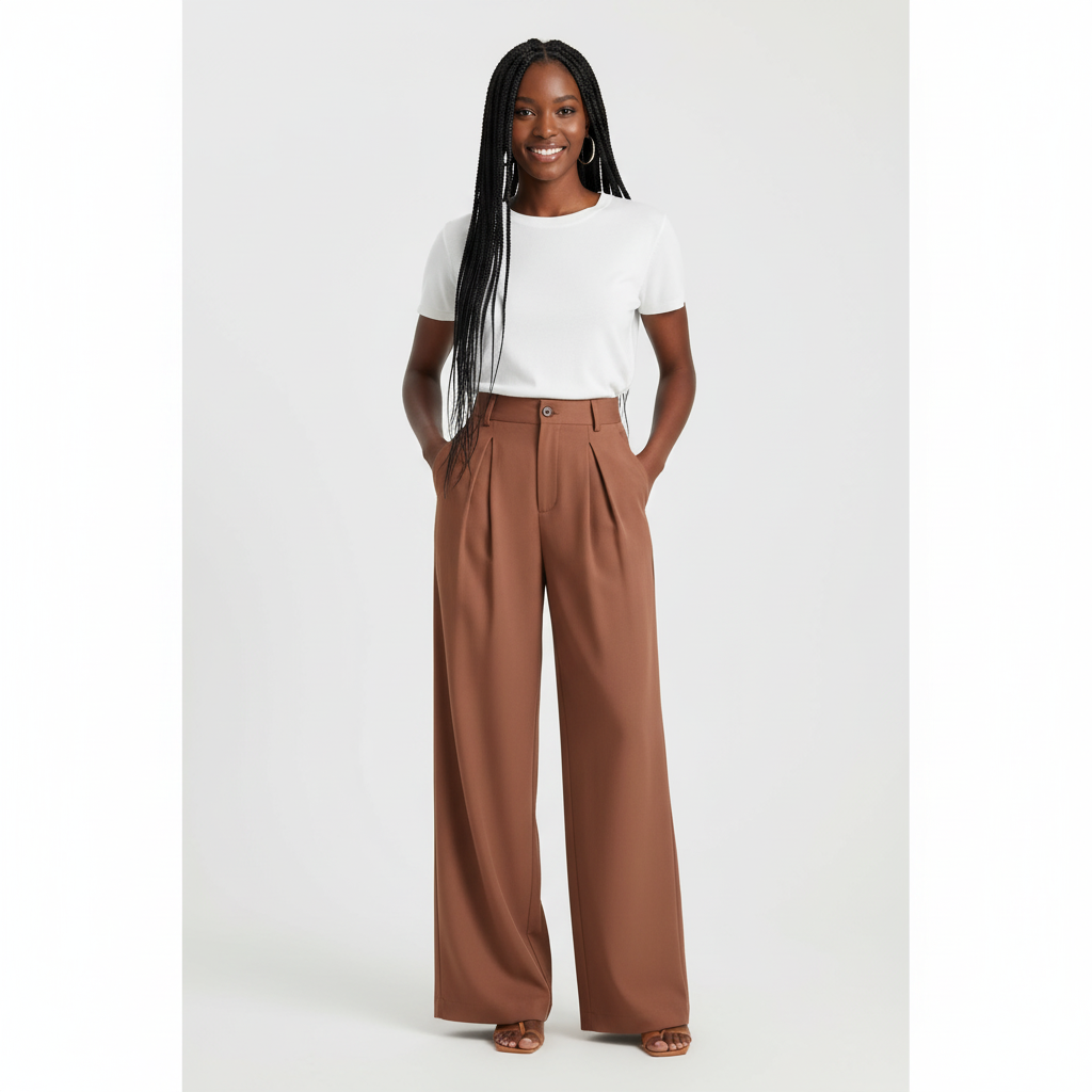 Solid Color Wide Leg Two-Button Pleated Long Casual Pants