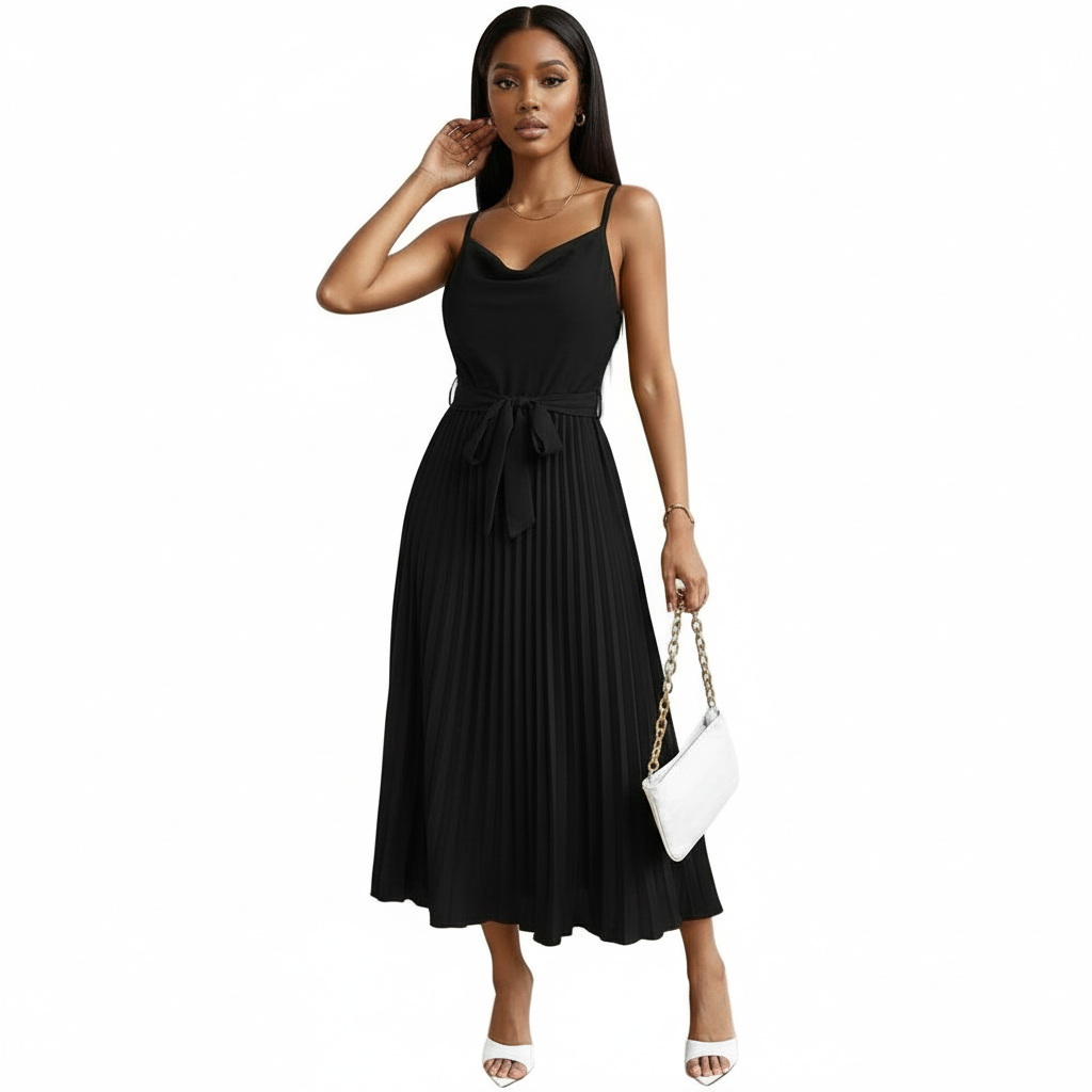 Pleated A Line Sun Cocktail Midi Dress