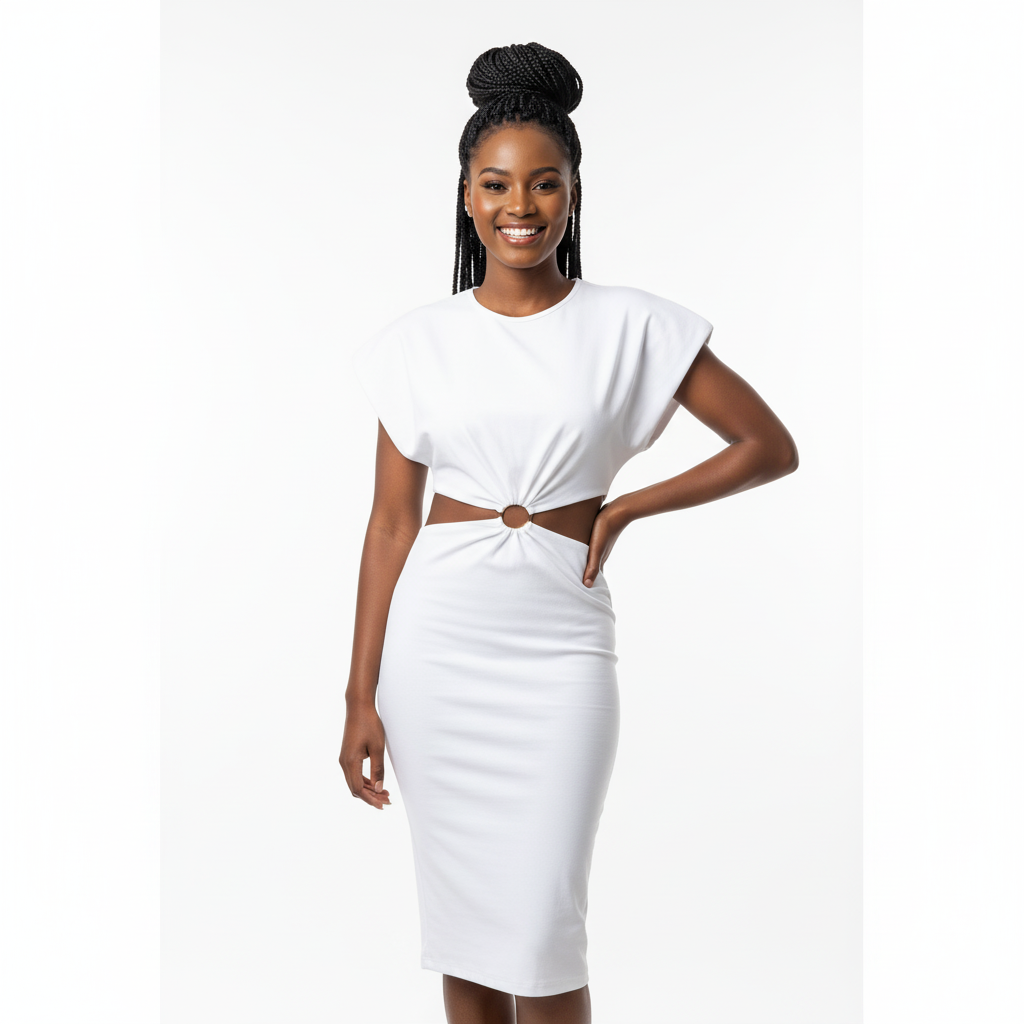 Shoulder Padded Sleeveless Dress.