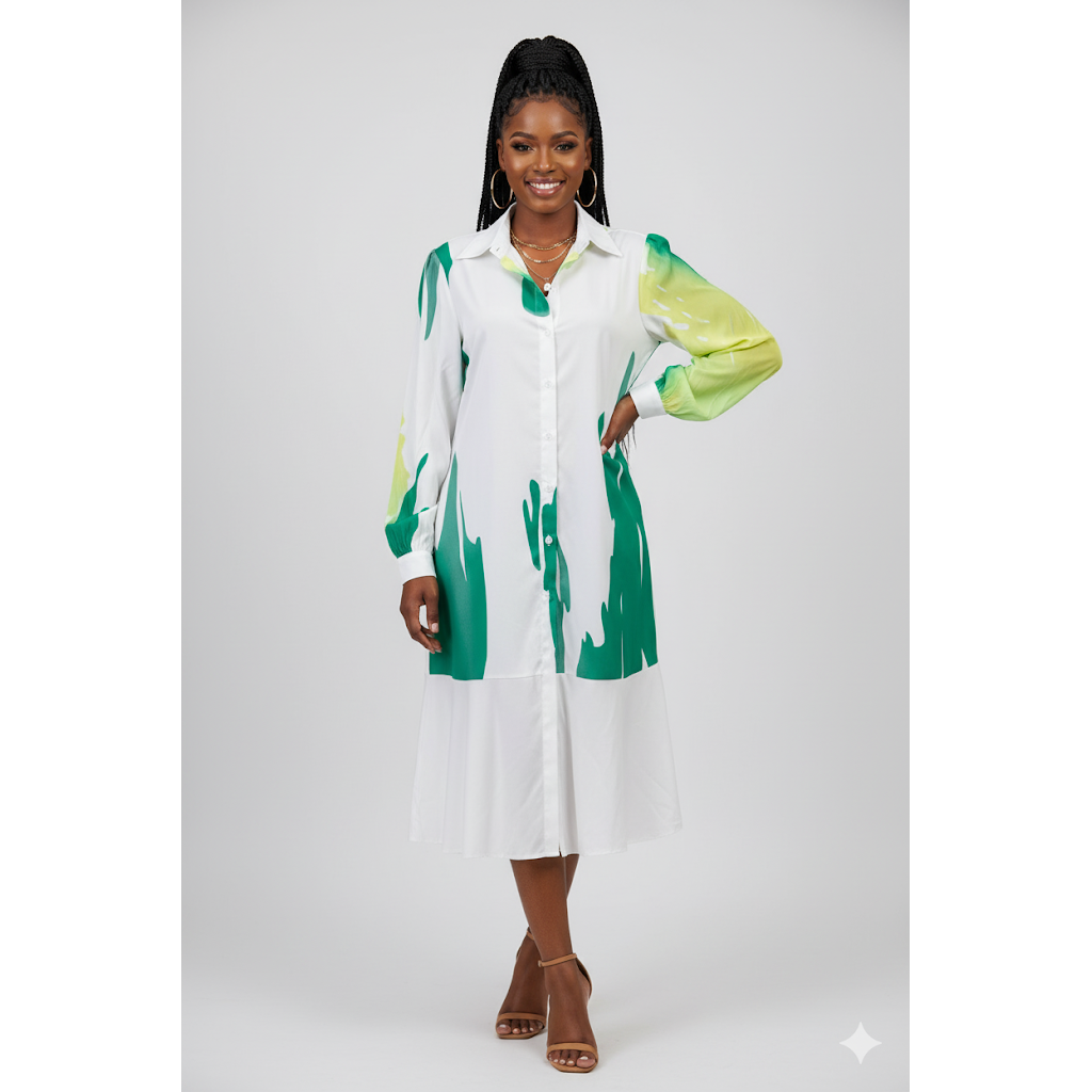 Printed Button Shirt Midi Dress