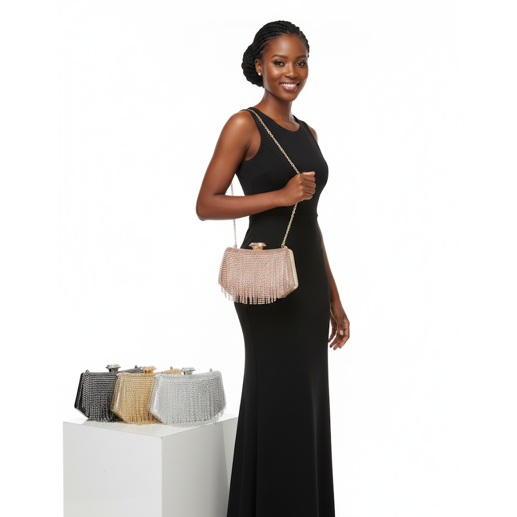 Rhinestone Mesh Chain Clutch Bag