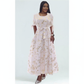Round-Neck Long Sleeve Floral A-line Maxi Dress