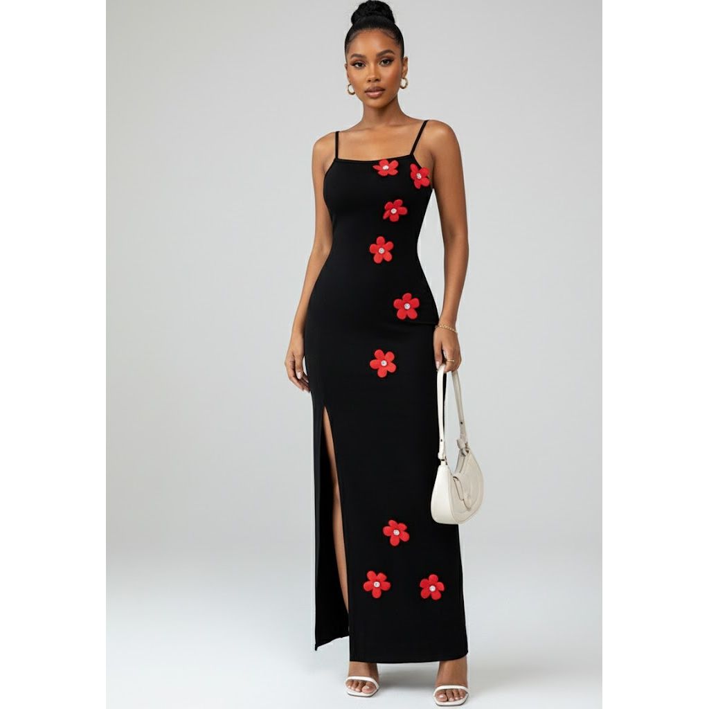 Summer Floral Long Elegant Spaghetti Strap Bodycon Dress