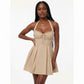 Sleeveless Sweetheart Halter Neck A-line Mini Dress.