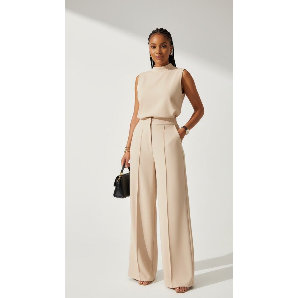 Elegant Daily Solid Color Sweet Round Sleeveless 2 Piece Set