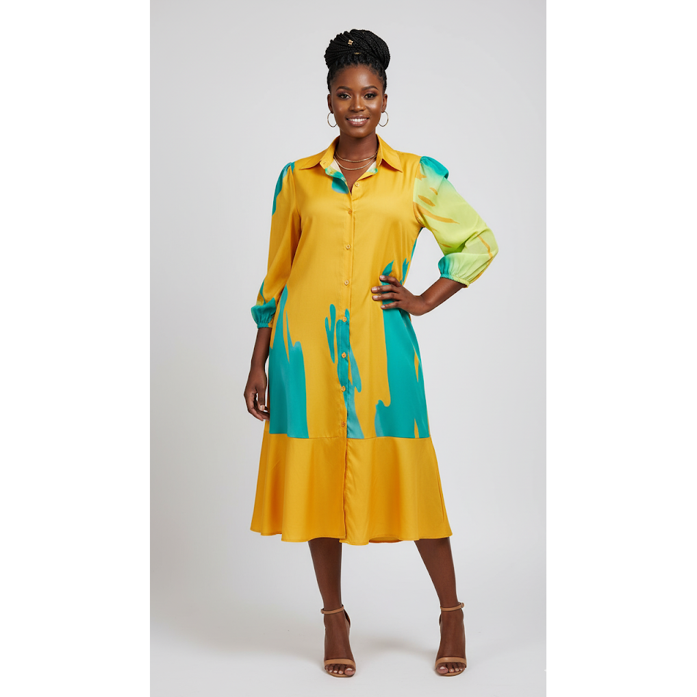 Printed Button Shirt Midi Dress