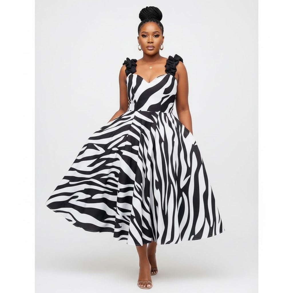 Zebra Animal Print Fit and Flare Dress