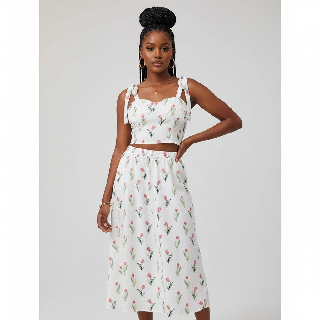 Sexy Sleeveless Floral Print Casual 2 Pieces Set