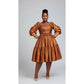 Puffy Sleeves Stylish Belted Fit and Flare Dress