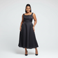 Classic Square Neck Pleated Midi Dress