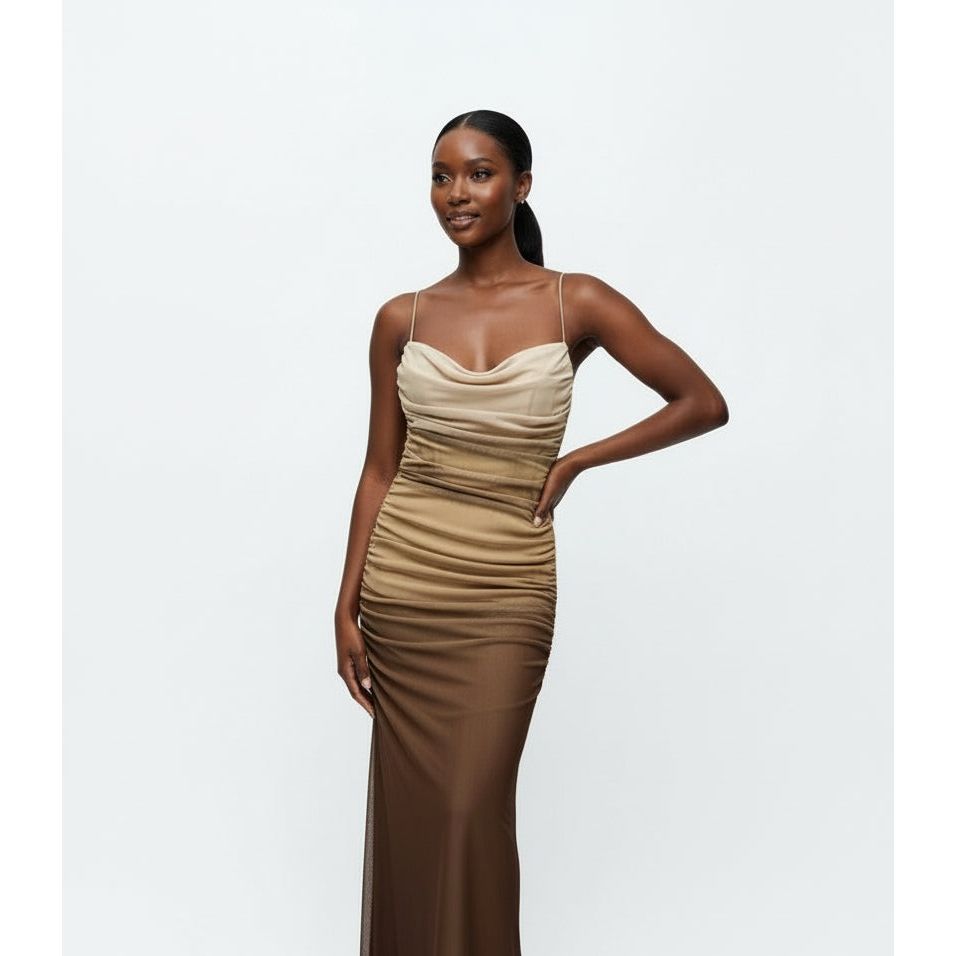 Women's Mesh Tulle Pleat Backless Dress