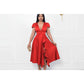 Satin Deep V-Neck Ruffle Dress