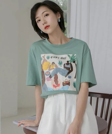 Printed Cotton Fashion Short Sleeve Top