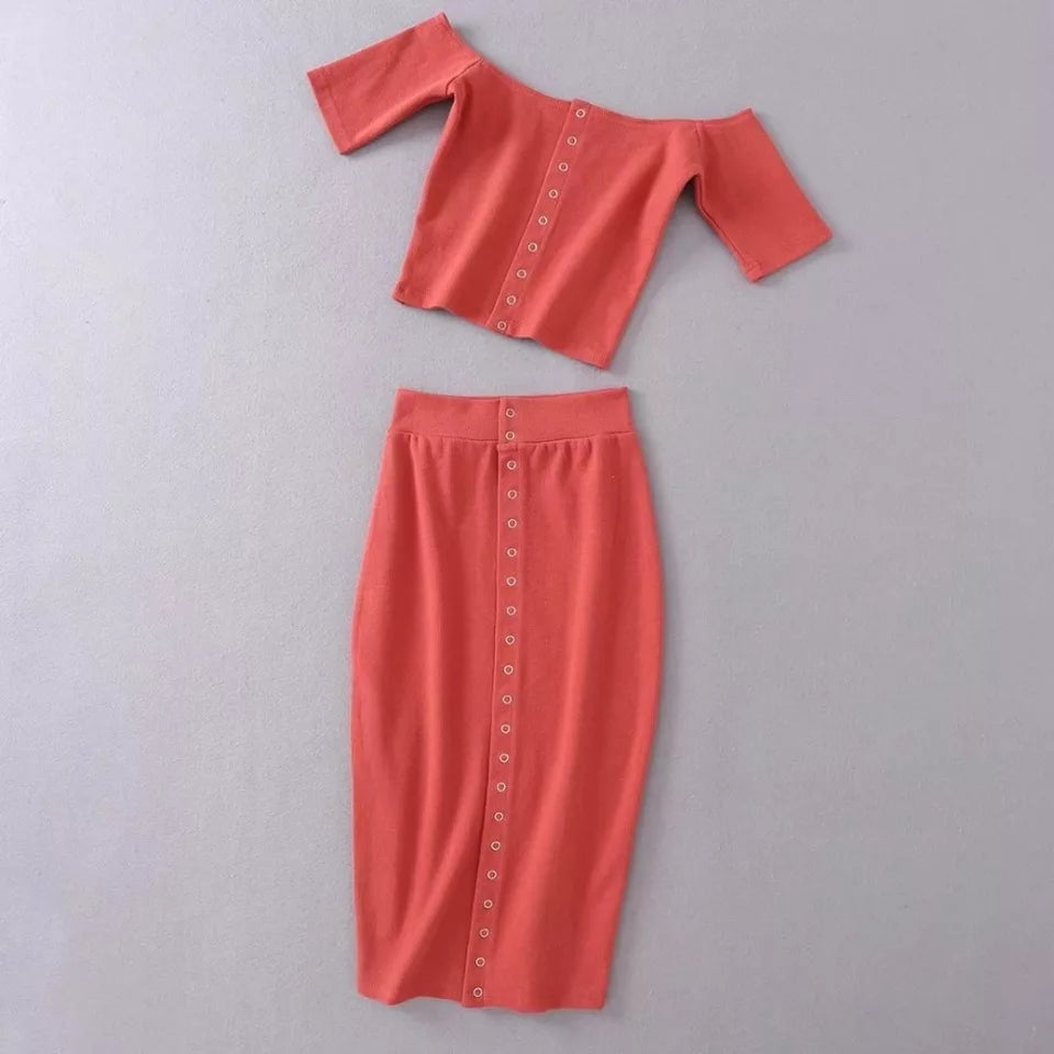knitted front button 2 piece set