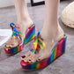 Lace Up Peep Toe Transparent Wedges