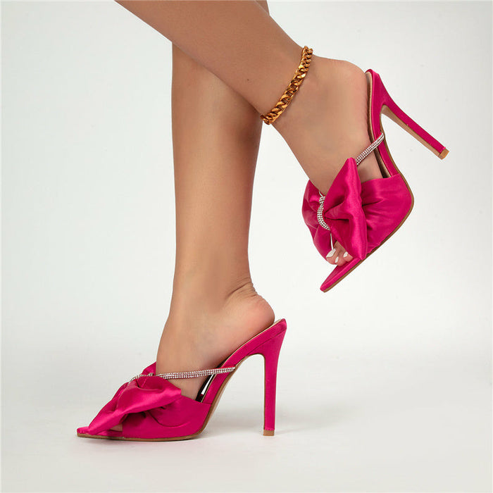 Pointed toe big bow stiletto shoes