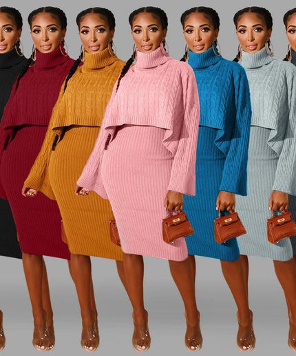 Sweater Turtleneck Dress Two-piece Set