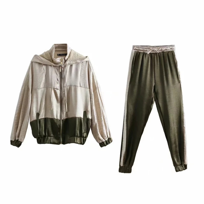 Metallic Satin Hooded Tracksuit